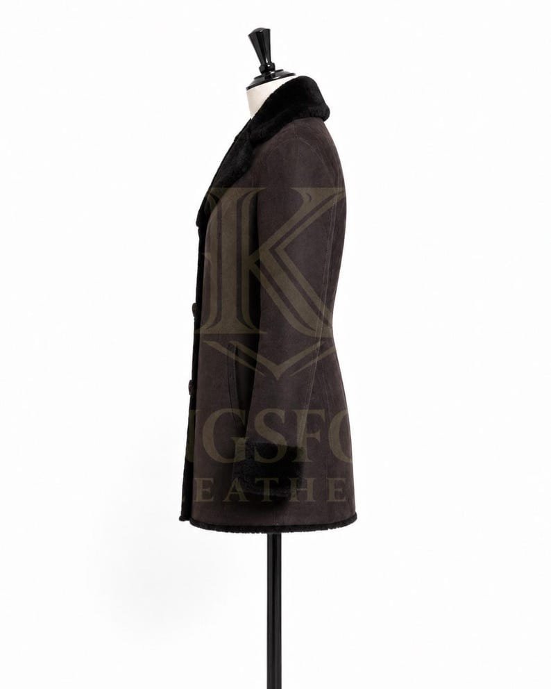 Brown suede coat, black faux fur thumbnail 4