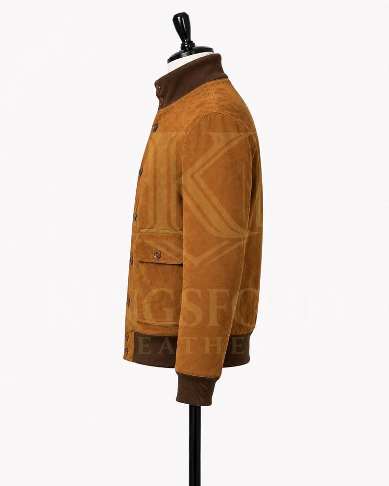 Brown suede A1 bomber, button front thumbnail 3